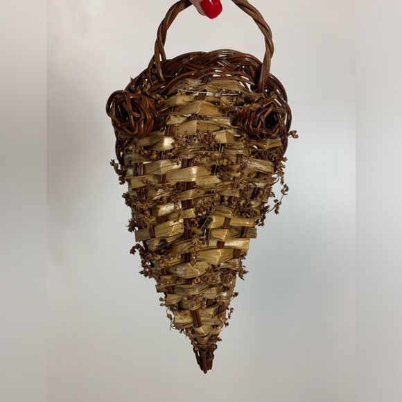 Primitive Cornucopia Horn Basket Lined Floral Thanksgiving Fall Farmhouse Rustic - Picture 10 of 16